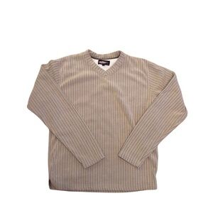 Fahrenheit Men's Fleece Ribbed  Tan V-Neck Sweater